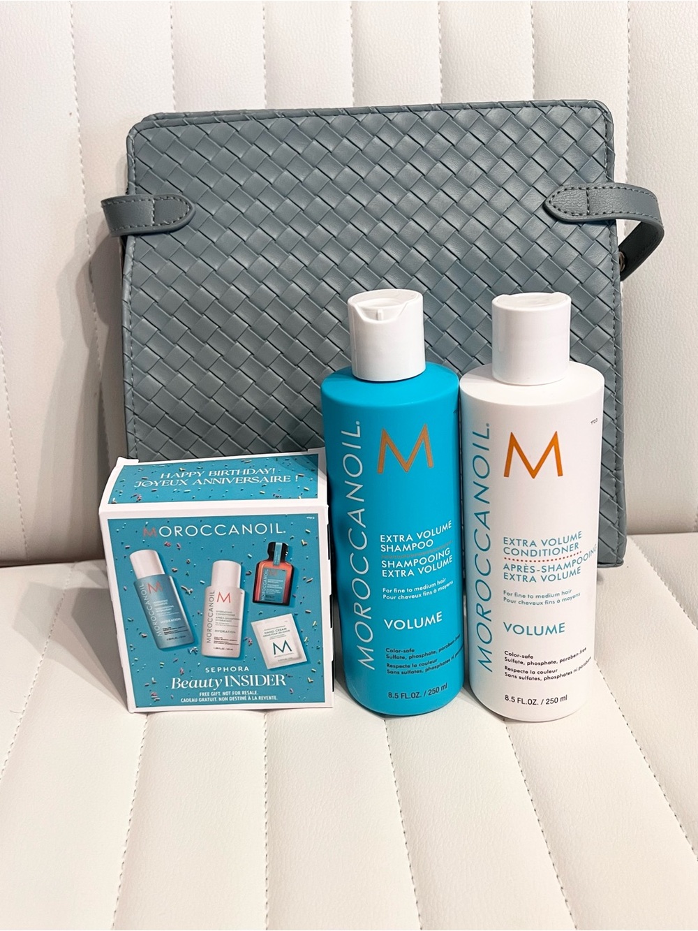 NEW Moroccanoil 8.5 oz Volumizing Shampoo & Conditioner + Bag + Birthday Set